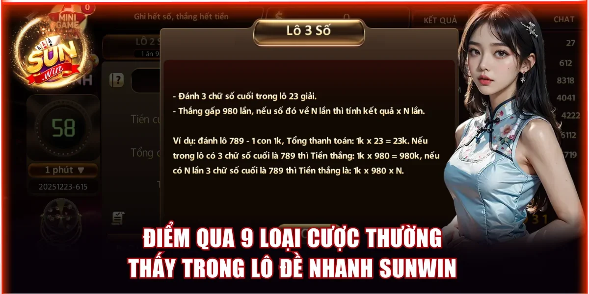 Lô Đề Nhanh Sunwin - Chia Sẻ Luật Chơi Và Mẹo Chọn Số Tốt 3 Điểm qua 9 loại cược thường thấy trong lô đề nhanh Sunwin
