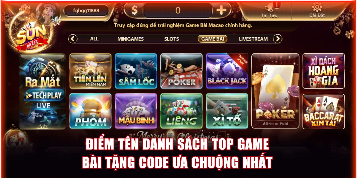 Top Game Bài Tặng Code - Săn Thưởng Khủng Tại Sunwin 2026 3 Điểm tên danh sách top game bài tặng code ưa chuộng nhất